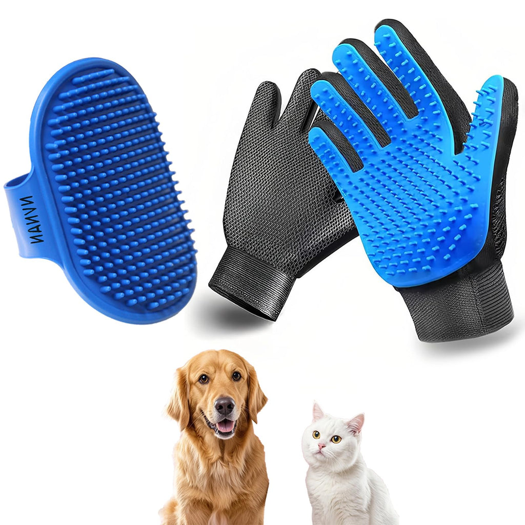 Pet Grooming Massage Gloves & Brush Set