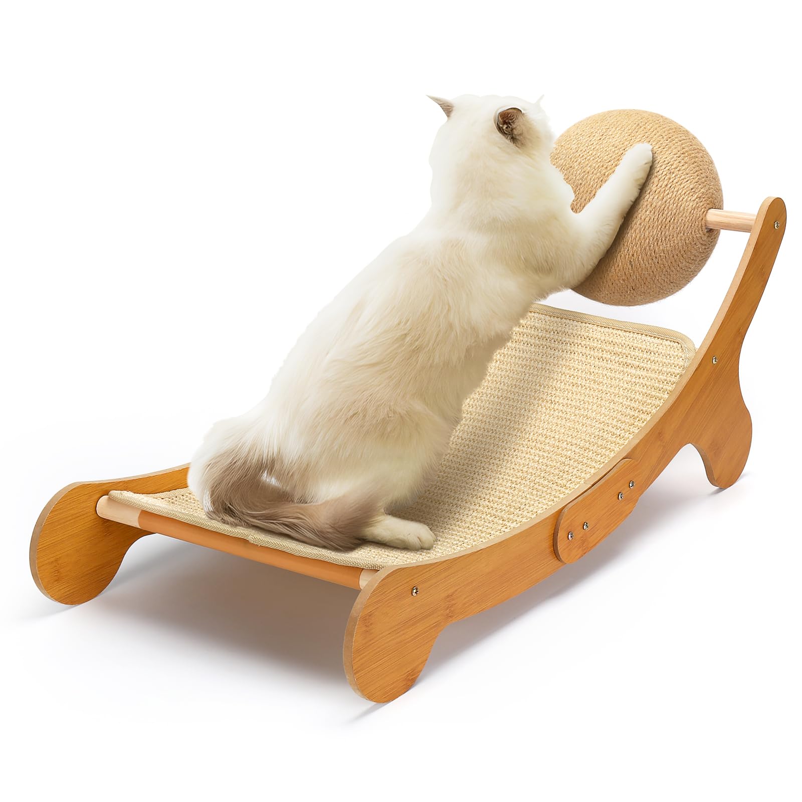 Outamateur Cat Hammock Chair 3 in 1 Cat Scratcher Lounge Cat Mini Beach Chair with Toy Ball Cat Beds with Removable Sisal Pad for Indoor Cats Puppy Rabbit