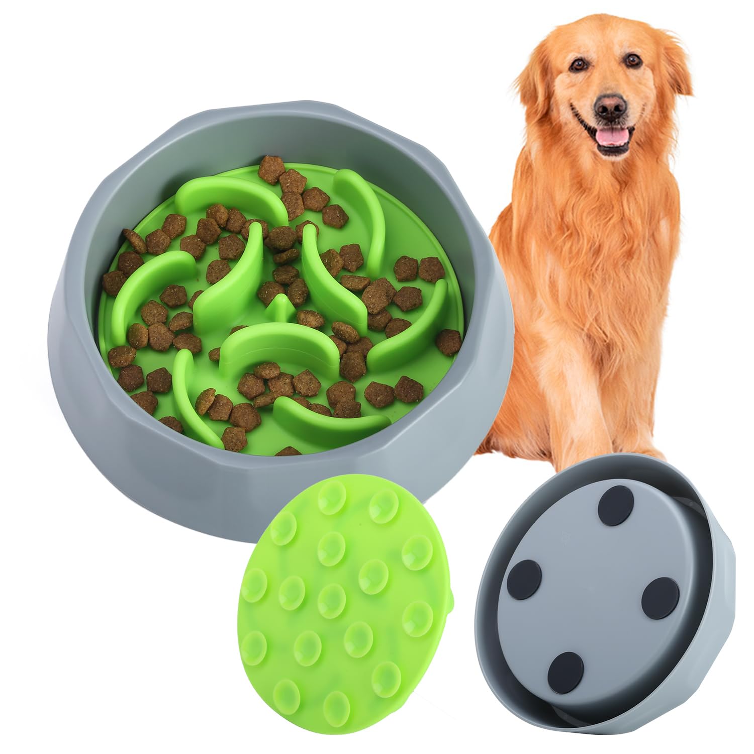 2-in-1 Slow Feeder Dog Bowl with Silicone Insert