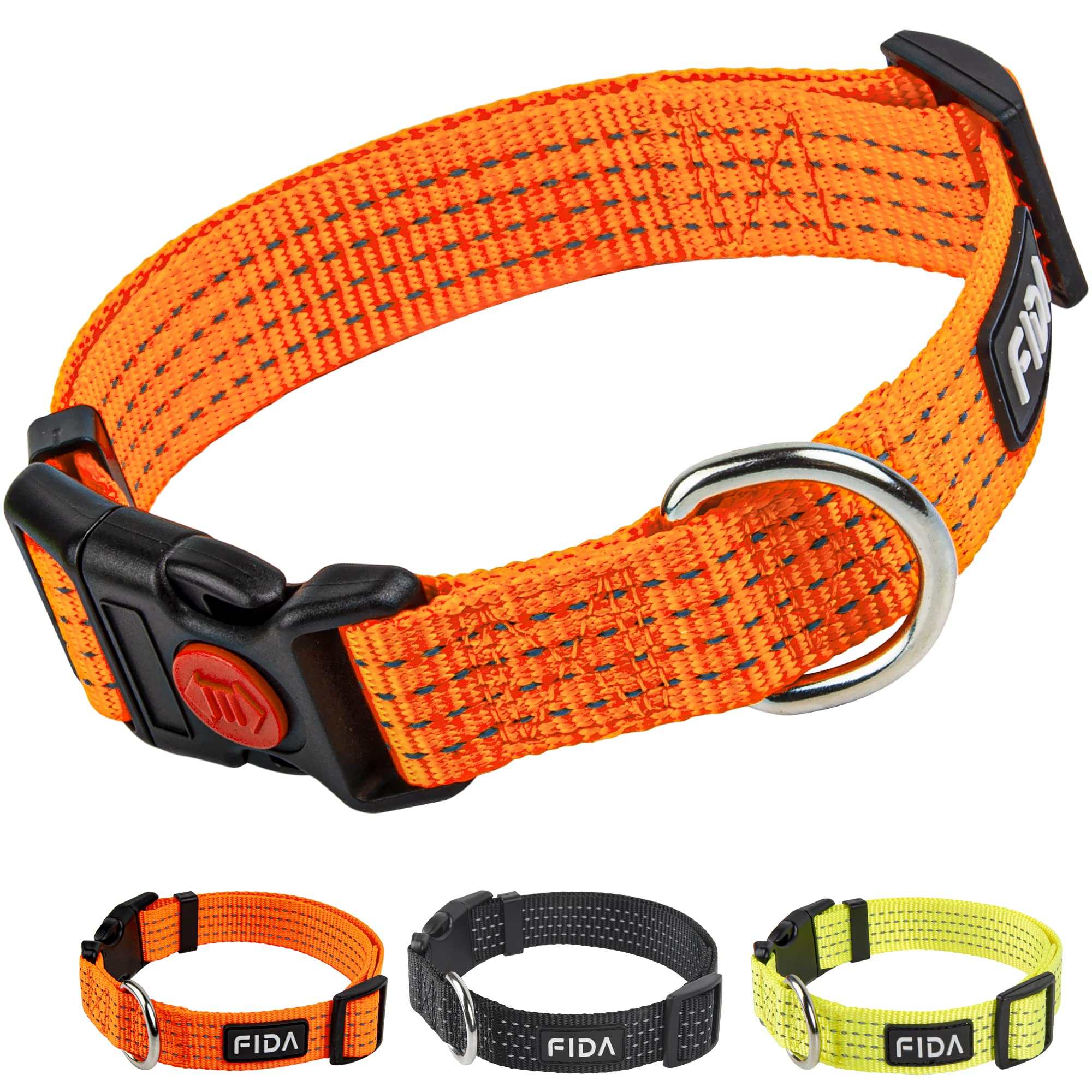 Fida Reflective Dog Collar Nylon Dog Collars with Neon Colors for Small/Medium/Large Dogs High Visibility Dog Collars with Safety Locking Buckle(Small Neon Orange)
